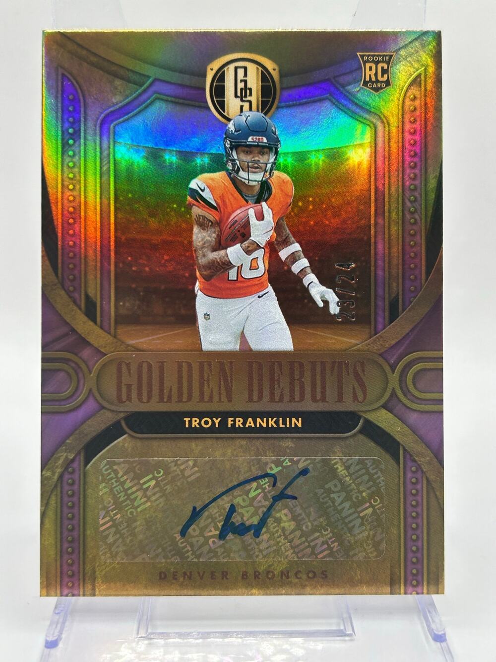 2024 Panini Gold Standard Troy Franklin Rookie Purple Auto 23/24 SP Broncos RC